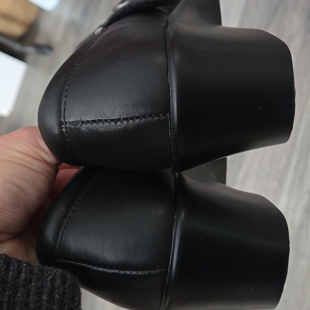 Alegria Black Leather Mary Jane Platform Wedge Comfort Shoes Adjustable Strap - Picture 7 of 12